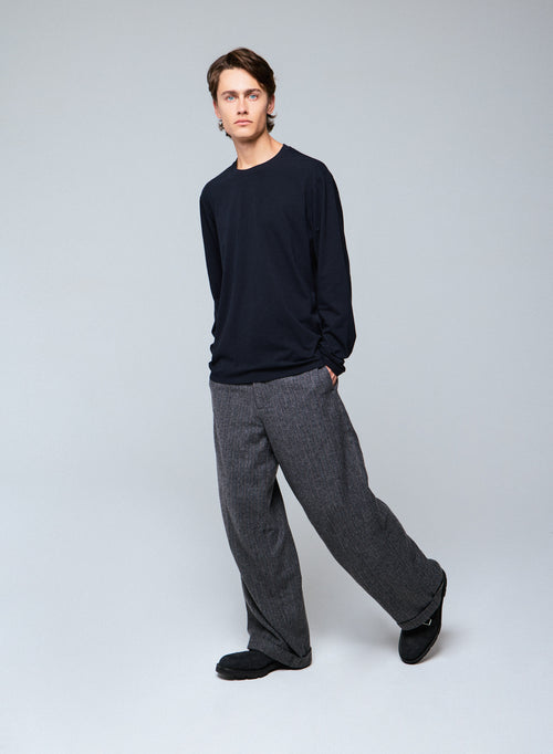 Camiseta de manga larga con cuello redondo negra en algodón orgánico / elastano - MAJESTIC FILATURES