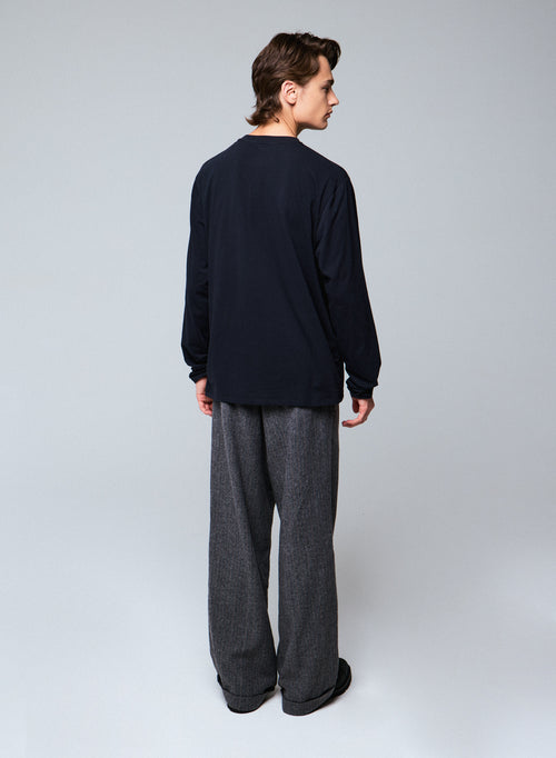 Camiseta de manga larga con cuello redondo negra en algodón orgánico / elastano - MAJESTIC FILATURES