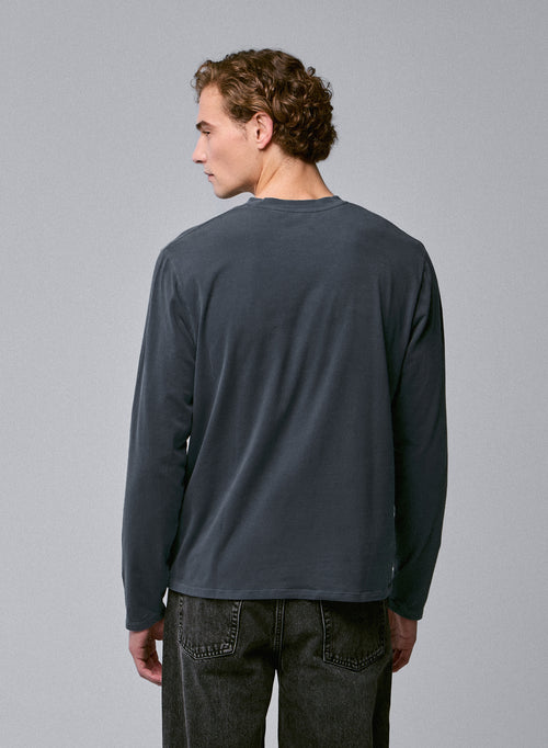 T-shirt Gris Col Rond Manches Longues en Coton organique / Elasthanne - MAJESTIC FILATURES