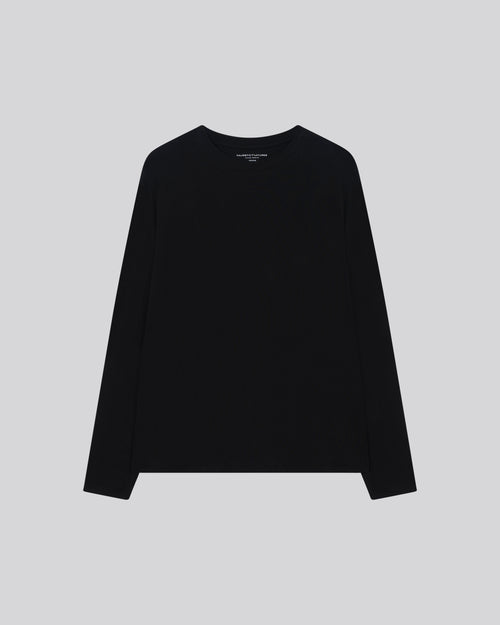 Camiseta de manga larga con cuello redondo negra en algodón orgánico / elastano - MAJESTIC FILATURES
