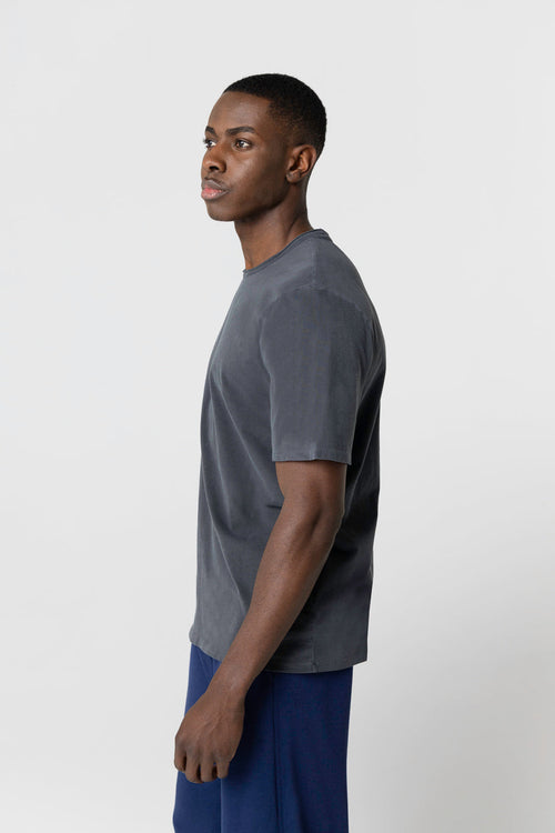 Camiseta negra de cuello redondo y manga corta de algodón orgánico / elastano - MAJESTIC FILATURES