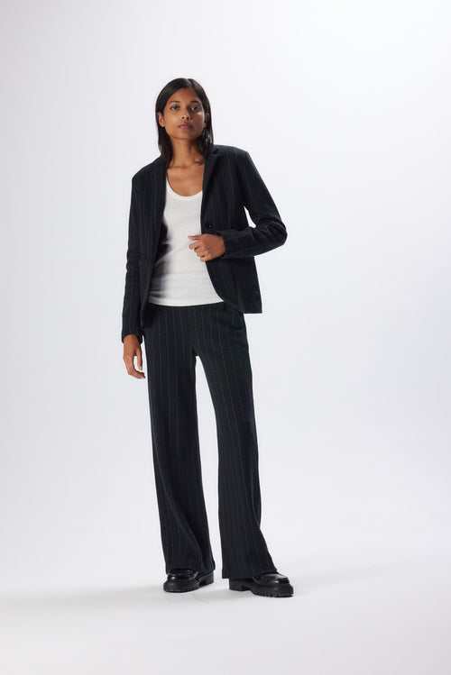 Veste Noire Manches Longues en Laine Mérinos et Coton - MAJESTIC FILATURES