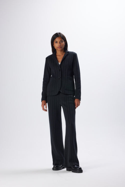 Veste Noire Manches Longues en Laine Mérinos et Coton - MAJESTIC FILATURES