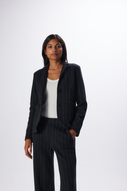 Veste Noire Manches Longues en Laine Mérinos et Coton - MAJESTIC FILATURES