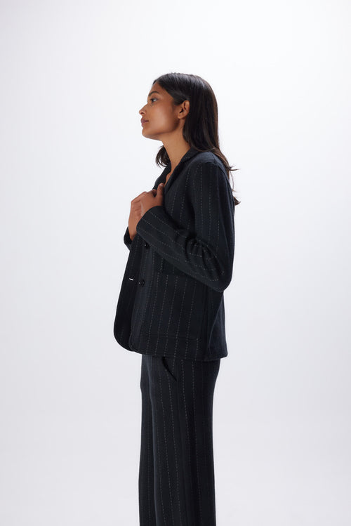 Veste Noire Manches Longues en Laine Mérinos et Coton - MAJESTIC FILATURES