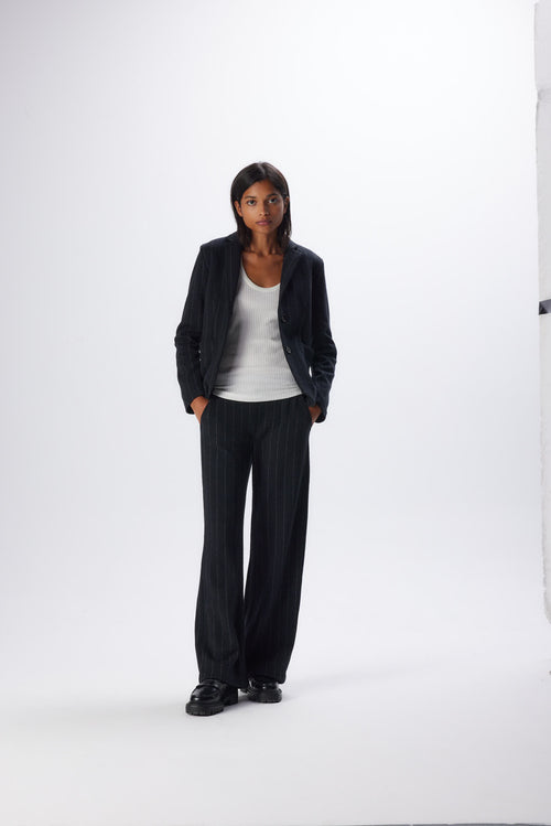 Veste Noire Manches Longues en Laine Mérinos et Coton - MAJESTIC FILATURES