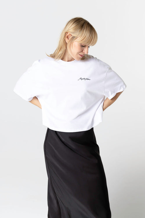 Camiseta blanca de cuello redondo y manga corta de algodón orgánico / algodón reciclado - MAJESTIC FILATURES