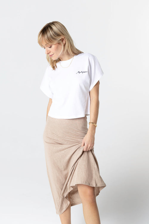 T-Shirt mit Rundhalsausschnitt und kurzen Ärmeln aus Bio-Baumwolle / recycelter Baumwolle in Weiß - MAJESTIC FILATURES