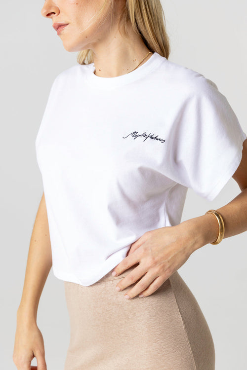 Camiseta blanca de cuello redondo y manga corta de algodón orgánico / algodón reciclado - MAJESTIC FILATURES