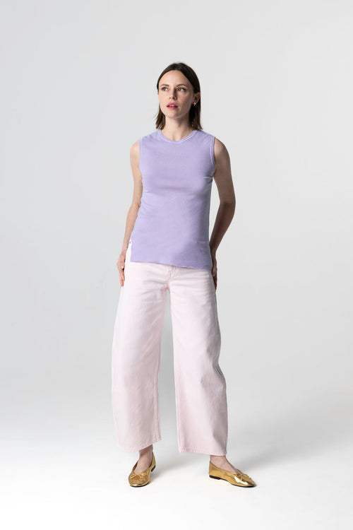Débardeur Violet Clair Col U Sans Manches en Cachemire - MAJESTIC FILATURES