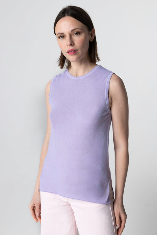 Débardeur Violet Clair Col U Sans Manches en Cachemire - MAJESTIC FILATURES