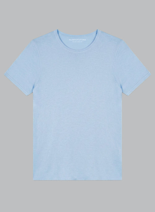 T-shirt Bleu Clair Col Rond Manches Courtes en Cachemire - MAJESTIC FILATURES