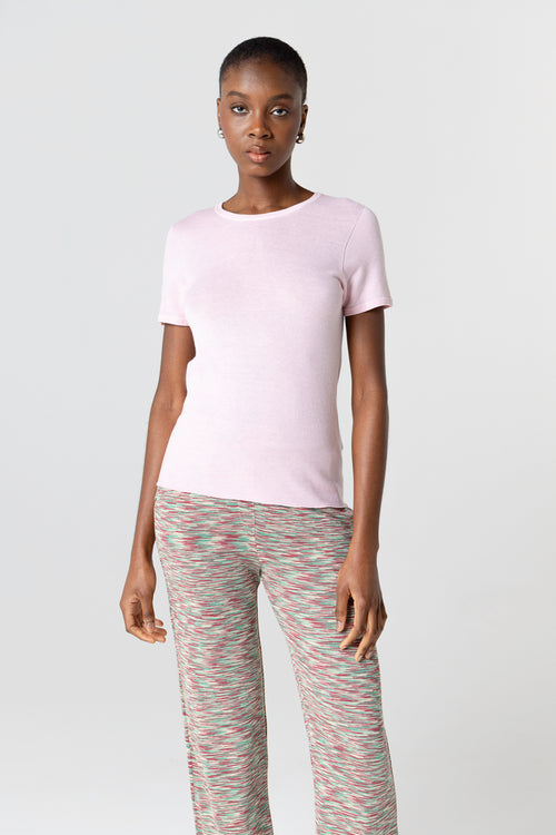 T-shirt Rose Col Rond Manches Courtes en Cachemire - MAJESTIC FILATURES