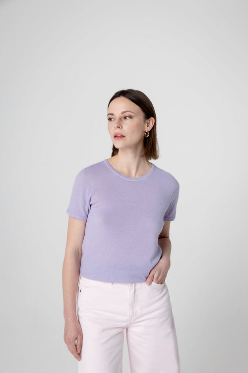 Light Purple Round Neck Short Sleeve Cashmere T-Shirt - MAJESTIC FILATURES