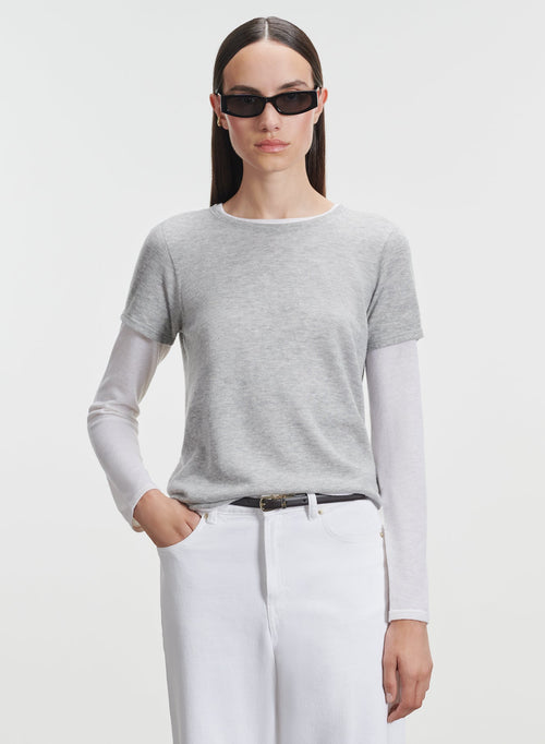 Camiseta Manga Corta Cuello Redondo 100% Cachemira Gris - MAJESTIC FILATURES