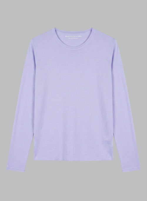 Langärmliges Rundhals-T-Shirt aus Kaschmir in Orchideen - MAJESTIC FILATURES