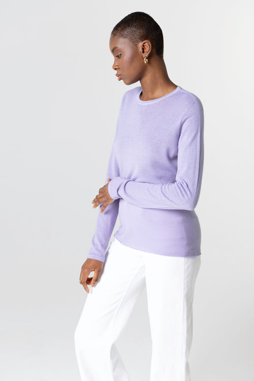 Camiseta color Orquídeas de cuello redondo y manga larga de cachemira  - MAJESTIC FILATURES