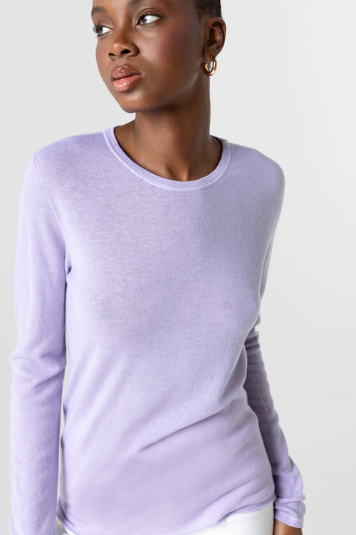 Camiseta color Orquídeas de cuello redondo y manga larga de cachemira  - MAJESTIC FILATURES