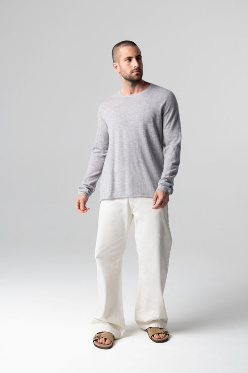 Camiseta gris de cuello redondo y manga larga de cachemira - MAJESTIC FILATURES