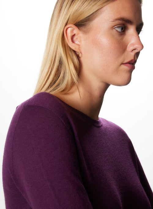 Purple Cashmere Short Sleeve Roundneck TShirt WOMEN|Majestic Filatures - MAJESTIC FILATURES