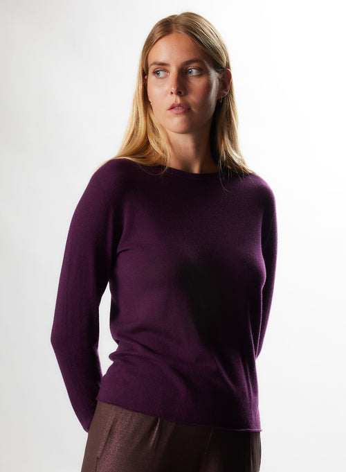 Purple Cashmere Short Sleeve Roundneck TShirt WOMEN|Majestic Filatures - MAJESTIC FILATURES