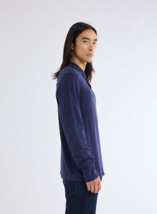 Blue Long Sleeve Polo Shirt - MAJESTIC FILATURES