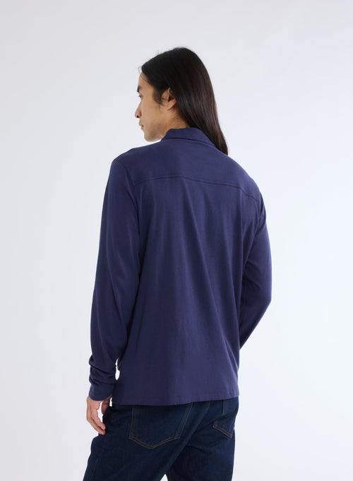 Blue Long Sleeve Polo Shirt - MAJESTIC FILATURES