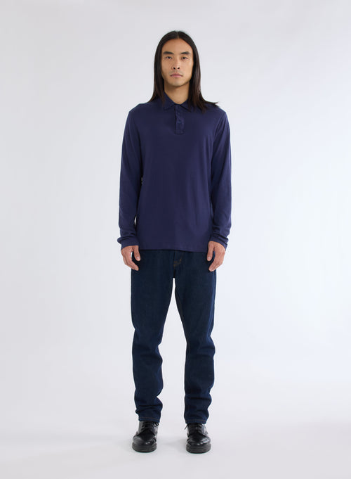 Blue Long Sleeve Polo Shirt - MAJESTIC FILATURES