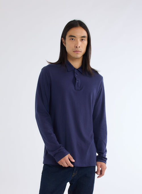 Blue Long Sleeve Polo Shirt - MAJESTIC FILATURES