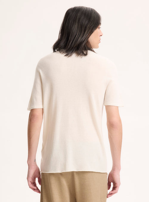 Milk Short Sleeve Round Neck Cashmere T-Shirt - MAJESTIC FILATURES