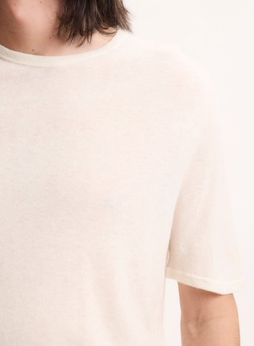 Milk Short Sleeve Round Neck Cashmere T-Shirt - MAJESTIC FILATURES