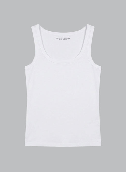  White Tank Top U Neck Sleeveless in Lyocel, Tencel / Organic Cotton - MAJESTIC FILATURES