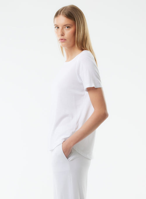 Tee shirt Blanc Manches Courtes Col Rond en Lyocell, Tencel / Coton organique - MAJESTIC FILATURES