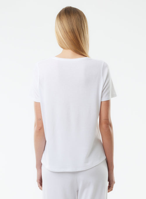 Tee shirt Blanc Manches Courtes Col Rond en Lyocell, Tencel / Coton organique - MAJESTIC FILATURES