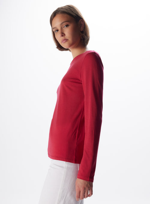 T-shirt Rose passion Col Bateau Manches Longues en Lyocell, Tencel et Coton - MAJESTIC FILATURES