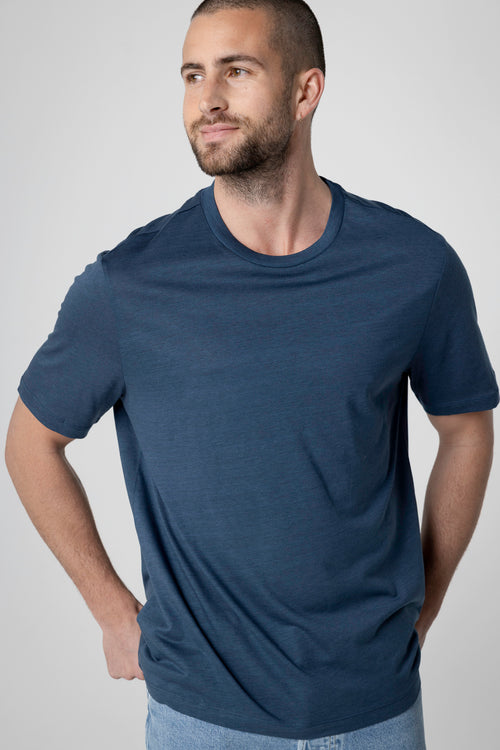 T-shirt bleu foncé Col Rond Manches Courtes en Lyocel, Tencel / Coton organique - MAJESTIC FILATURES