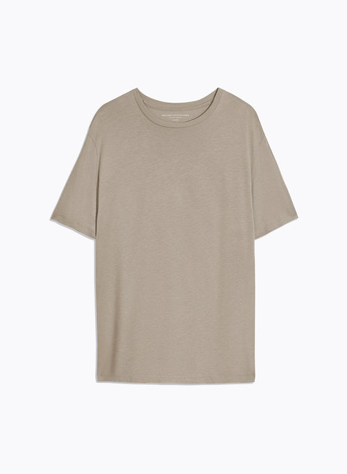 Tee shirt Beige Col Rond Manches Courtes - MAJESTIC FILATURES