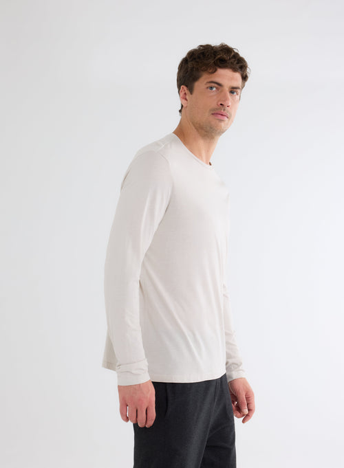 Camiseta gris de manga larga y cuello redondo - MAJESTIC FILATURES