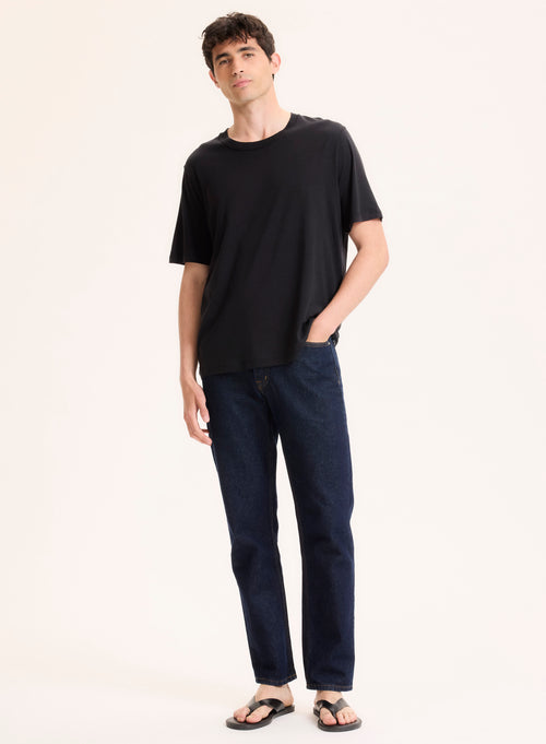 Black Lyocell / Organic Cotton Short Sleeve Crew Neck T-Shirt - MAJESTIC FILATURES