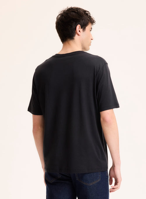 Black Lyocell / Organic Cotton Short Sleeve Crew Neck T-Shirt - MAJESTIC FILATURES