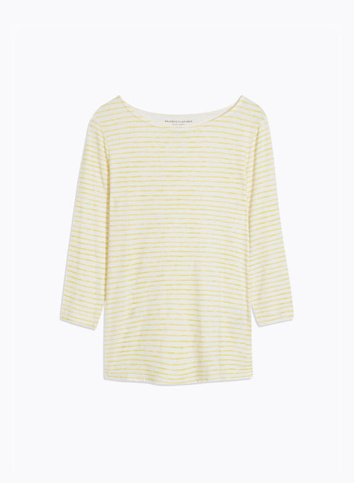 Tee shirt Jaune Manches 3/4 Col Bateau en Viscose / Lin / Elasthanne - MAJESTIC FILATURES