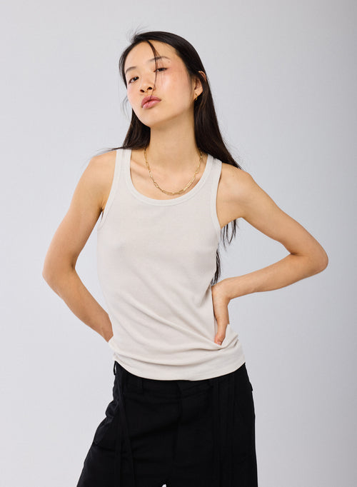 Top Gris Cuello Redondo Sin Mangas en Lyocell / Tencel / Algodón - MAJESTIC FILATURES