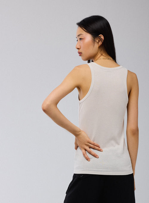 Top Gris Cuello Redondo Sin Mangas en Lyocell / Tencel / Algodón - MAJESTIC FILATURES