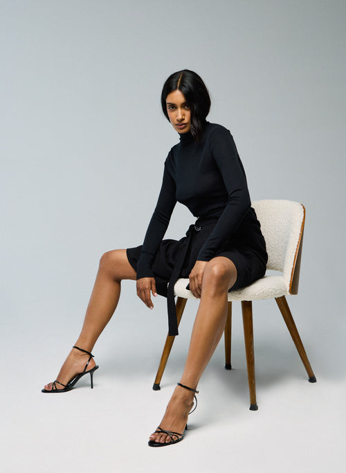 Black Turtleneck Long Sleeves T-shirt in Lyocel / Tencel / Cotton - MAJESTIC FILATURES