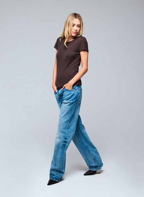 Camiseta de manga corta con cuello redondo marrón en Lyocel / Tencel / Algodón - MAJESTIC FILATURES