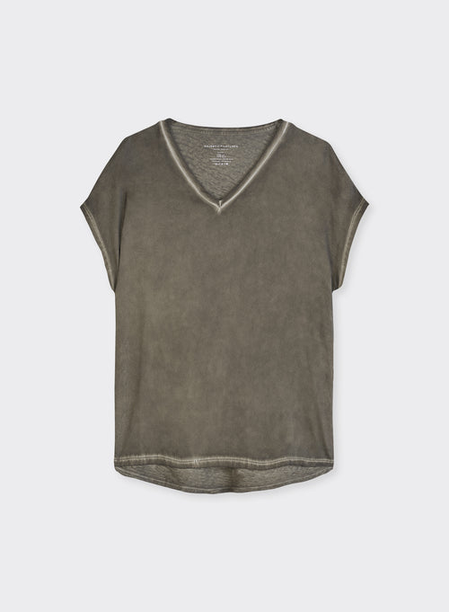 "Camiseta cuello V de manga corta de Lino / Seda" - MAJESTIC FILATURES