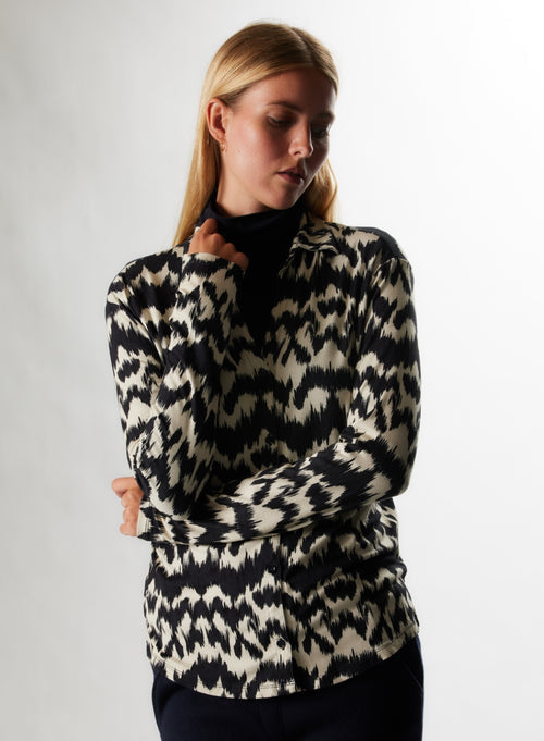 Long Sleeve Navy Shirt in Viscose / Elastane - MAJESTIC FILATURES