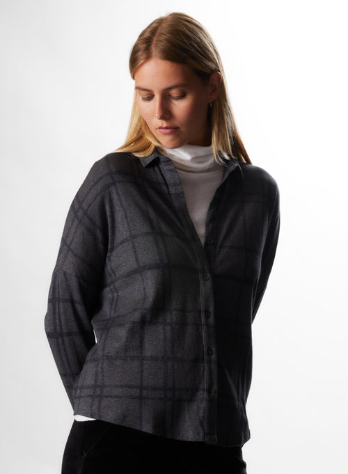 Anthrazitfarbenes Langarmshirt© aus Baumwolle / Kaschmir - MAJESTIC FILATURES