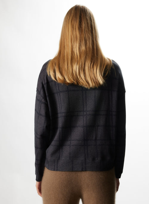 Sudadera de brezo© antracita de manga larga y cuello redondo en algodón / cachemir - MAJESTIC FILATURES