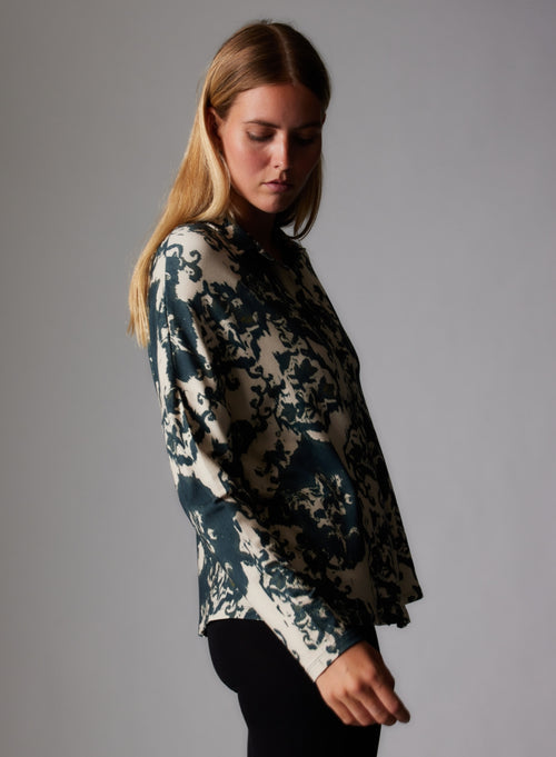 Camel Round Neck Long Sleeve Cotton/Cashmere T-shirt - MAJESTIC FILATURES